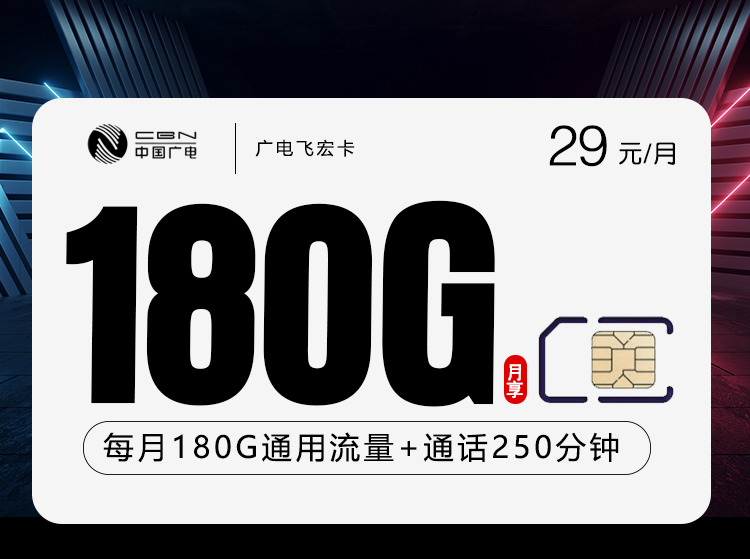 广电飞宏卡【29元180G+250分钟仅发江西】